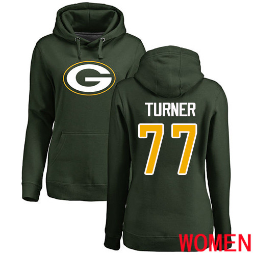 Green Bay Packers Green Women 77 Turner Billy Name And Number Logo Nike NFL Pullover Hoodie Sweatshirts